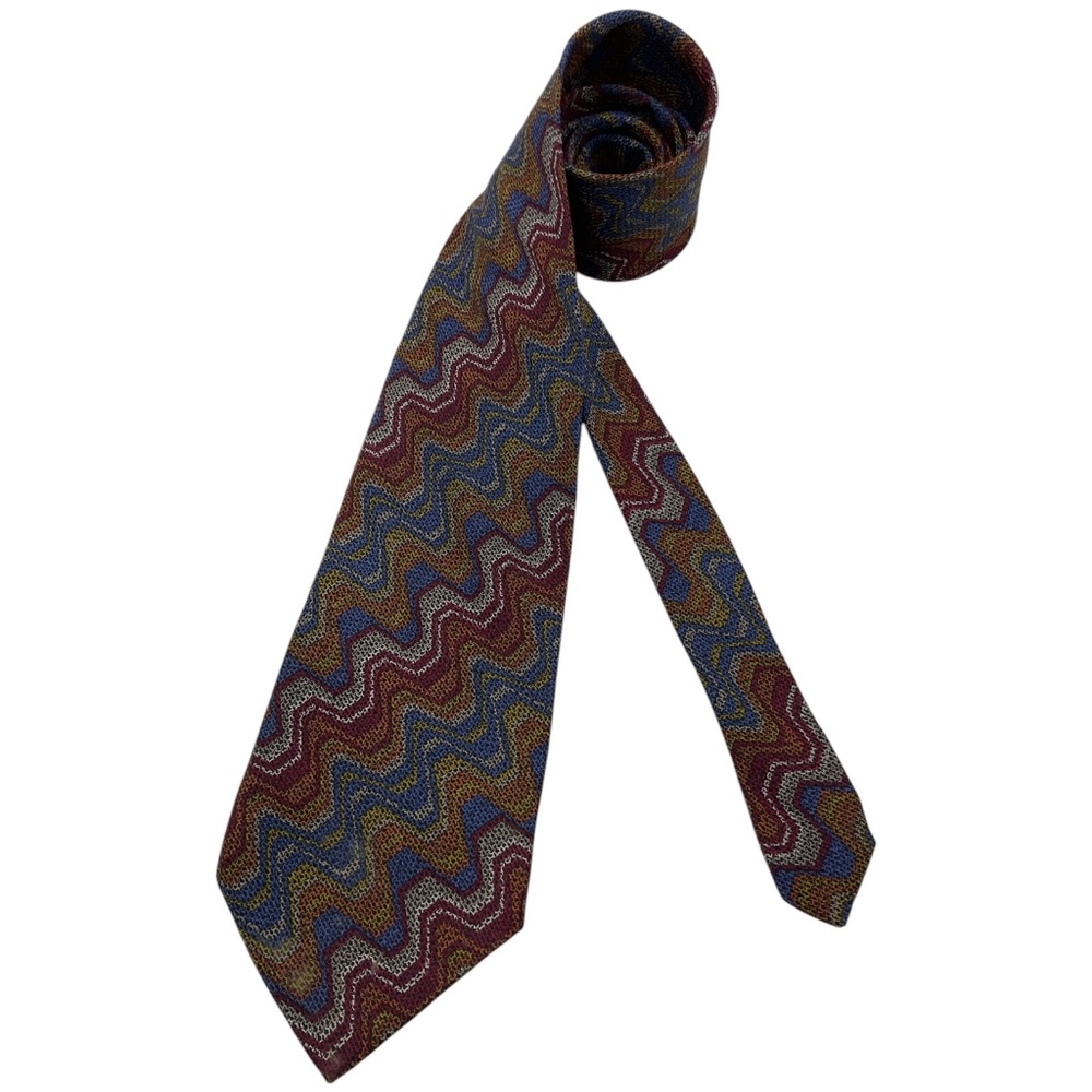 MISSONI Blue/Burgundy Geometric Silk LUXURY Tie ITALY